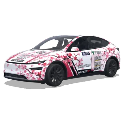 桜柄 白ベース – テスラ Model Y ラッピング