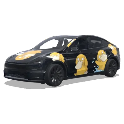 Black shining background with psyduck image – Tesla Model Y wrap