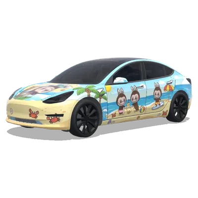 Labubu am Strand (labubu on beach) – Tesla Model 3 Wrap