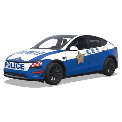 日本の警察スター (青と白のストライプ、公式バッジ、緊急車両のマーキングを含むパトカーのデザイン) – テスラ Model Y ラッピング