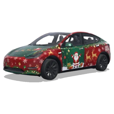 Weihnachtsfolierung mit Weihnachtsmann und Rentieren – Tesla Model Y Wrap