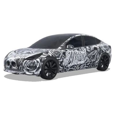 Tatouages noir et blanc (Realistic black and white tattoos) – covering Tesla Model 3