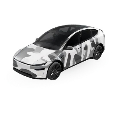 Camouflage Blanc (White Camo Wrap) – covering Tesla Model Y L