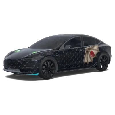 Schwarze Schuppen Neonblau – Tesla Model 3 Wrap