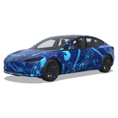 Музыкальные ноты и духовые (Musical notes and wind instruments. Colors: blue.) – оклейка Tesla Model 3