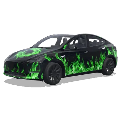 Schwarz mit grünen Drachenflammen – Tesla Model Y Wrap