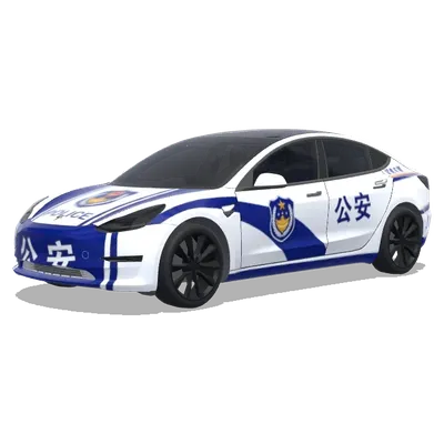Livraison de police bleue et blanche (警车涂装，蓝白条纹，官方徽章和紧急车辆标记) – covering Tesla Model 3