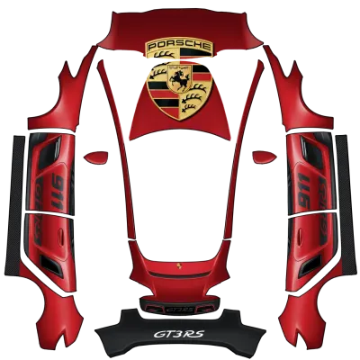 Porsche GT3 RS красный (Porsche GT3 RS - red) – оклейка Tesla Model 3