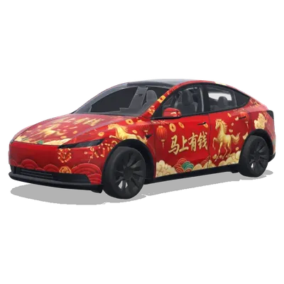 Chinesisches Neujahr Pferd (Chinese New Year, horse year, include wording 马上有钱) – Tesla Model Y Wrap