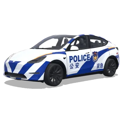 Tesla de la police chinoise (警车涂装，蓝白条纹，官方徽章和紧急车辆标记) – covering Tesla Model Y