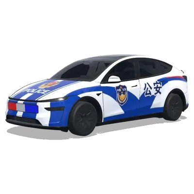 Bleu et blanc de la police chinoise (警车涂装，蓝白条纹，官方徽章和紧急车辆标记) – covering Tesla Model Y L