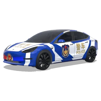 Voiture de police bleue et blanche (警车涂装，蓝白条纹，官方徽章和紧急车辆标记) – covering Tesla Model 3