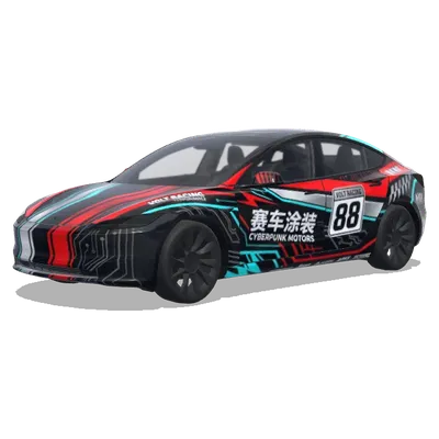 Cyberpunk Motors 88 (赛车涂装，大胆的赞助商贴花，赛车条纹，号码牌和性能导向的图案) – Tesla Model 3 wrap