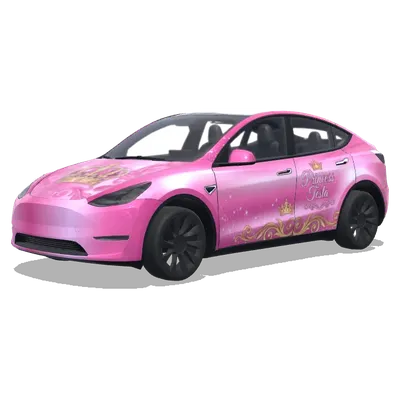 A princess tesla with a crown and is pink – Tesla Model Y wrap