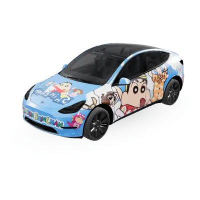 藍色蠟筆小新車身貼膜 – 特斯拉 Model Y 塗裝