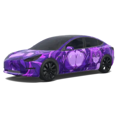 보라색 애니메이션 (Big anime boobiez. Colors: purple.) – 테슬라 Model 3 랩핑