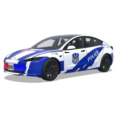Blue Stripe Police Tesla (警车涂装，蓝白条纹，官方徽章和紧急车辆标记) – Tesla Model 3 wrap