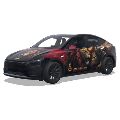 Crimson Galatasaray Lion – Tesla Model Y wrap
