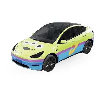 Alien Toy Story (Toy Story Alien) – covering Tesla Model Y