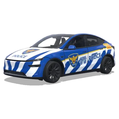 Korean Police Blue Stripe (파란색과 흰색 줄무늬, 공식 배지, 긴급 차량 마크가 있는 경찰차 리버리) – Tesla Model Y wrap