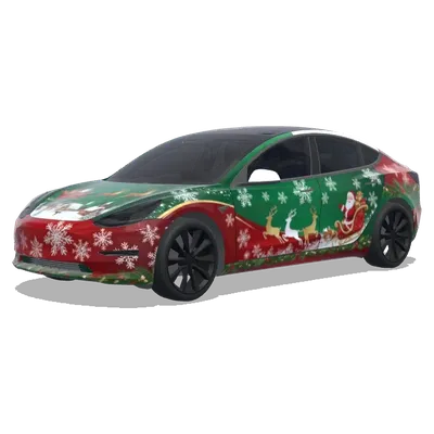 Weihnachtlicher Schlitten-Design für den Weihnachtsmann – Tesla Model 3 Wrap