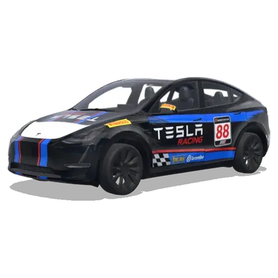 Black and Blue Racing Livery with Number 88 (赛车涂装，大胆的赞助商贴花，赛车条纹，号码牌和性能导向的图案) – Tesla Model Y wrap