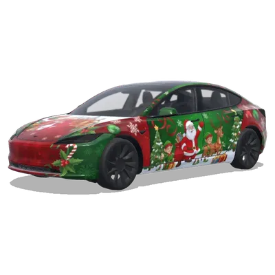 Weihnachtsfolierung mit Weihnachtsmann und Elfen – Tesla Model 3 Wrap