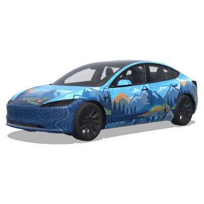 Blaues Outdoor-Design (ブルーを基調としたアウトドアに合うカッコいいデザイン) – Tesla Model 3 Wrap