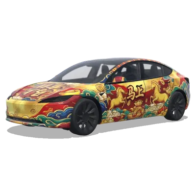 Habillement de voiture Cheval de fortune rouge et or – covering Tesla Model 3