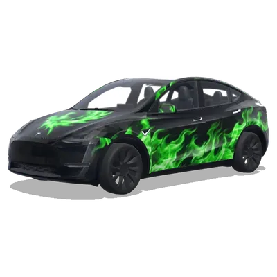 Schwarz mit grünen Flammen – Tesla Model Y Wrap