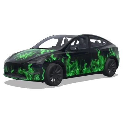 Schwarz mit grünen Drachenflammen – Tesla Model Y Wrap