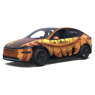 Tesla-Folierung „Orangefarbene Katze Bus – Tesla Model Y Wrap