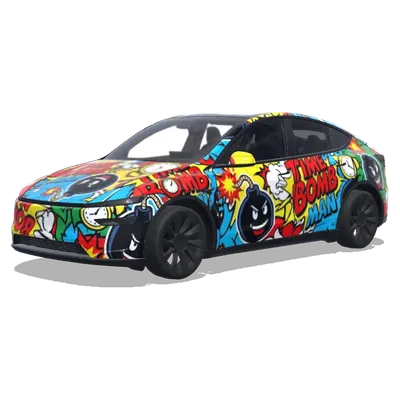 Sam Byfen Zeitbombe (작가 샘바이펜의 작품 시한폭탄맨 그림 이미지를 모델로 작품만들어줘) – Tesla Model Y Wrap