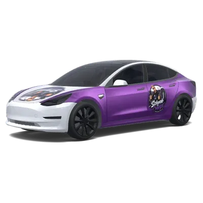 Weiß-Lila Verlauf mit Bild – Tesla Model 3 Wrap