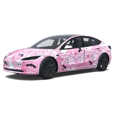 粉白黑可愛幽靈（Pink and white and black cute ghost Halloween.） – 特斯拉 Model 3 塗裝