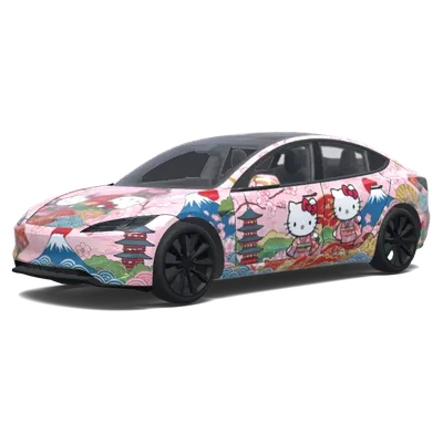 和風ハローキティ (Japanese hello kitty theme wrap.) – テスラ Model 3 ラッピング