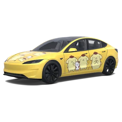 노란색 푸딩독 랩 (布丁狗主題，只要引擎蓋．車門上有布丁狗，其餘部分使用黃色即可.) – 테슬라 Model 3 랩핑