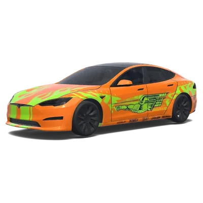 Film de carrossage flamme néon orange – covering Tesla Model S