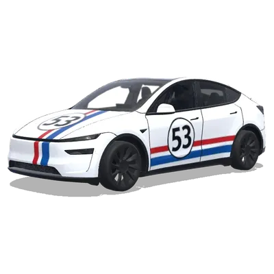 HERBIE. Colors: white, red, blue. – Tesla Model Y wrap
