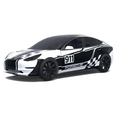porsche wrap. Colors: black, white. – Tesla Model 3 wrap