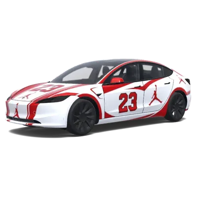 Jordan 23 blanc et rouge (Jordan 23 white car. Colors: white, red.) – covering Tesla Model 3