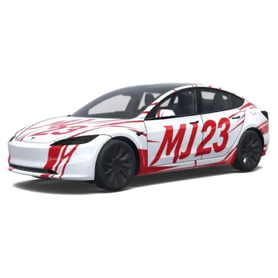 MJ 23 blanco (MJ 23 white car. Colors: white, red.) – wrap para Tesla Model 3