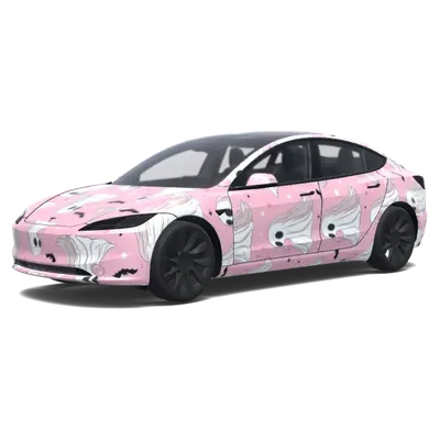 粉黑白可愛幽靈（Simple pink, black and white cute Halloween ghost） – 特斯拉 Model 3 塗裝