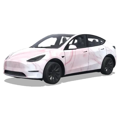 pink pastels with white marble. – Tesla Model Y wrap