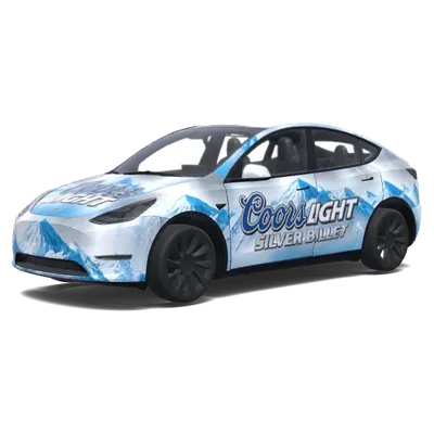 Coors Light Silver Bullet (Coors light silver bullet with the blue mountains.) – covering Tesla Model Y