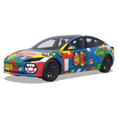 Mario Lego Pixel Stil (全车都是任天堂像素风格的马里奥的车子，一定要五颜六色，有乐高的风格.) – Tesla Model 3 Wrap