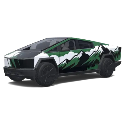 ロッキー山脈 (Rocky mountains. Colors: black, green, white.) – テスラ Cybertruck ラッピング