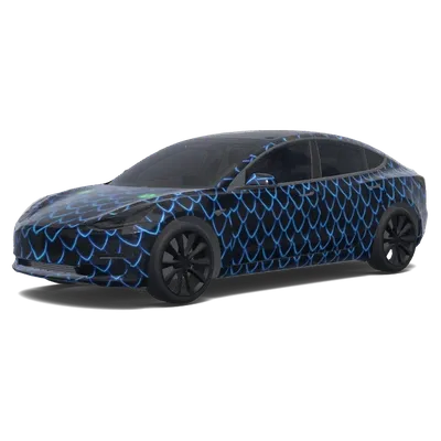 Schwarzer Drache Neonblau – Tesla Model 3 Wrap