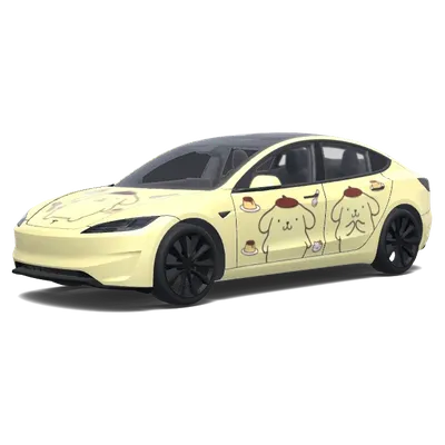 푸딩독 보닛 도어 랩 (布丁狗主題，只要引擎蓋．車門上有布丁狗，其餘部分使用奶黃色即可.) – 테슬라 Model 3 랩핑