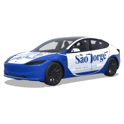 Film de carrosserie bleu et blanc São Jorge – covering Tesla Model 3